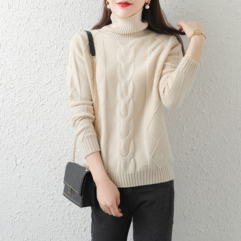 21 autumn and winter new twist cashmere sweater women loose sweater thick turtleneck pure sweater Joker knitted base shirt