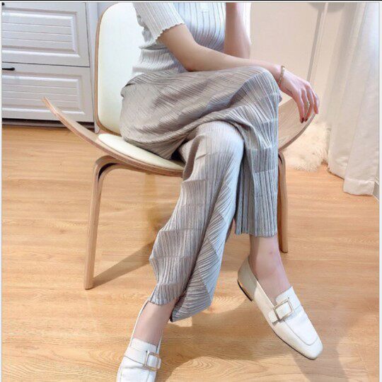 Free ironing new anti-wrinkle hanging feeling thin~Plaid jacquard pleated pants Tencel casual pants wide leg pants women's high waist