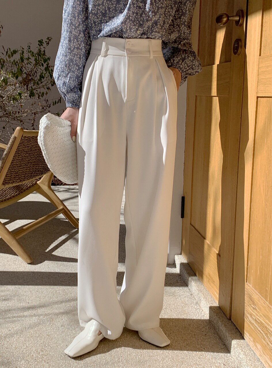 Spring 2021 new Korean temperament all-match button high-waist wide-leg pants draping style pants and suit pants