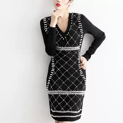 MSTOKYO new noble life dress nail beads autumn formal occasion skirt Japanese commuting light mature wind