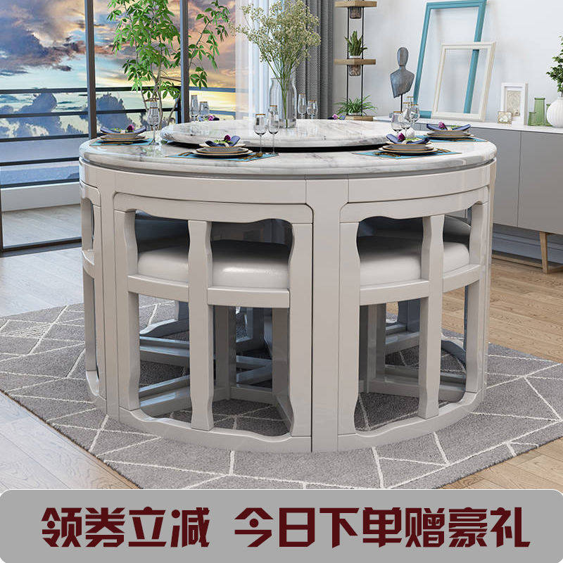 Provincial Space Marble Round Table Dining Table And Chairs Combine Modern Minima Light Lavish Nordic Home Small Family Dining Table
