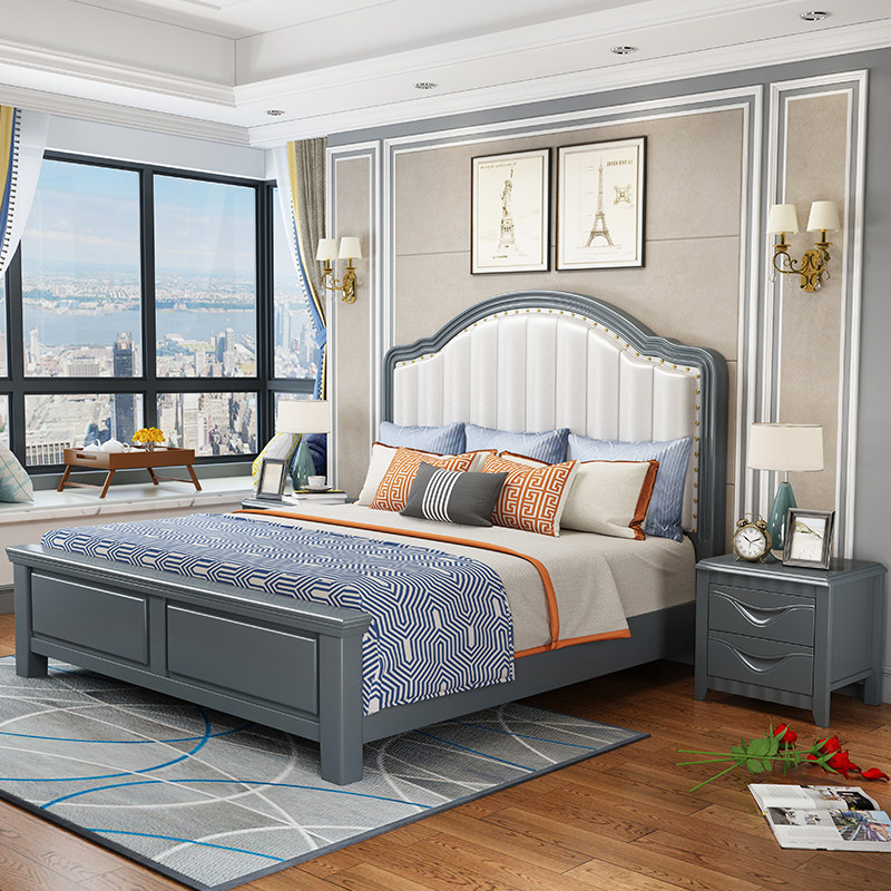 American minimalist modern bed Full solid wood bed 1 8 m furniture 1 5m master bedroom Euro style double white oak bed