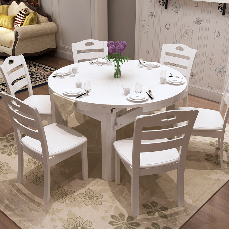 Modern minimalist solid wood dining table and chair combination retractable dining table home dining table rectangular round dining table