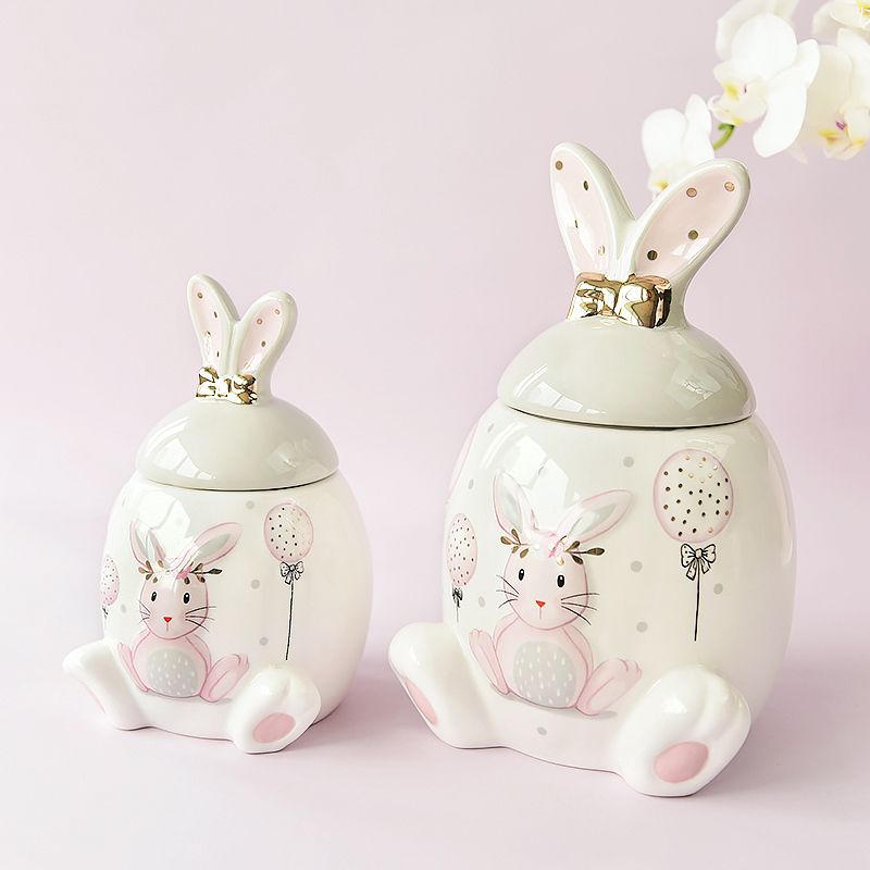 Cute cute pet rabbit jar European ceramic bedroom study living room desktop ornaments storage box candy storage jar HOT