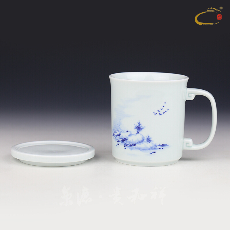 And the blue And white, hand - made portable office cup Beijing auspicious boss cup of jingdezhen ceramic tea cup with cover