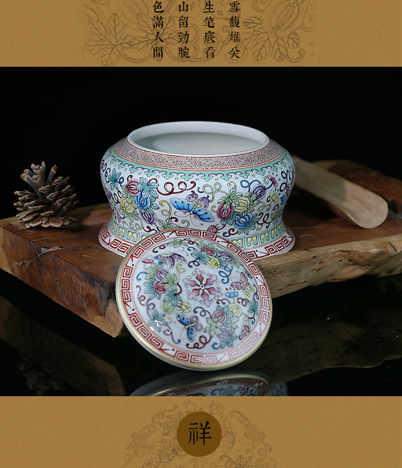 Jing DE and auspicious caddy fixings limited collection jingdezhen pure manual hand - made pastel melon butterfly stretch waist as cans