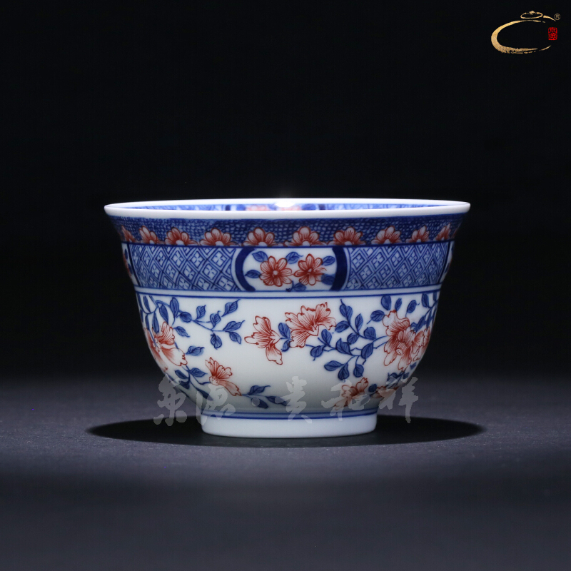 Jingdezhen blue and white floral cup and cheung kung fu tea set hand - made master cup a cup of pure checking sample tea cup