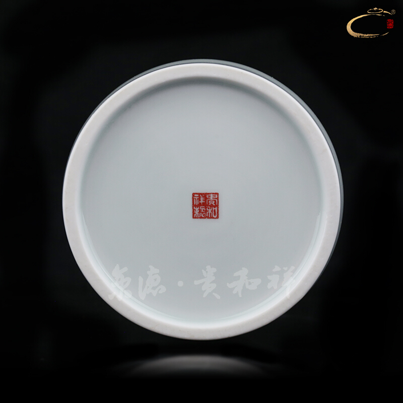 Jing DE and auspicious pure hand - made tea machine double tank blue - and - white porcelain tea pot store receives caddy fixings