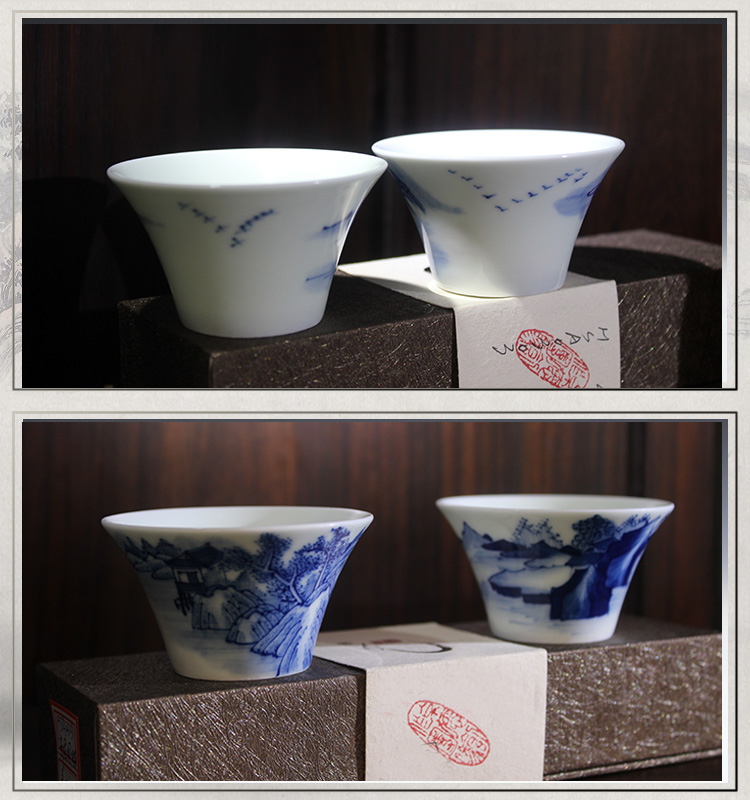 Beijing 's older and auspicious hand - made manual landscape water chestnut cups of jingdezhen ceramic masters cup sample tea cup tea cups