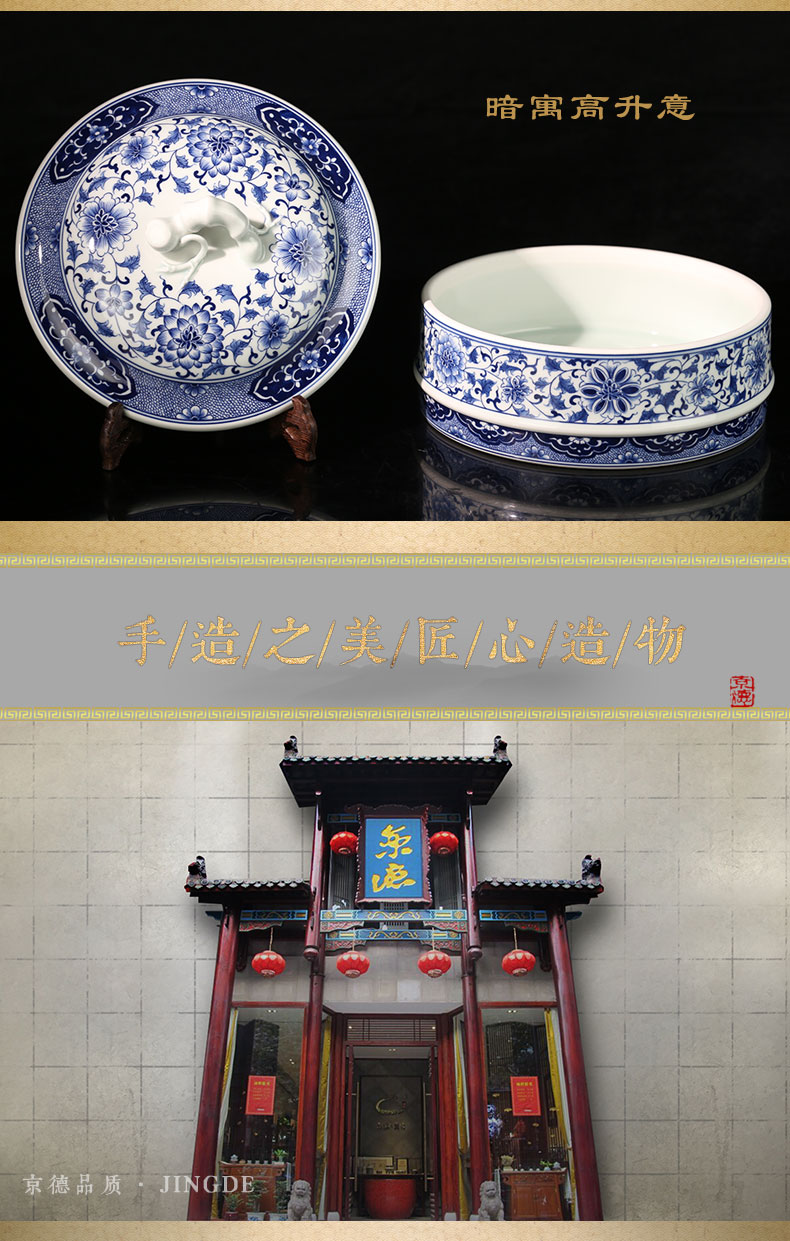 Beijing DE and auspicious jingdezhen blue and white bamboo around branches pure manual tank receives large store receives the gift POTS