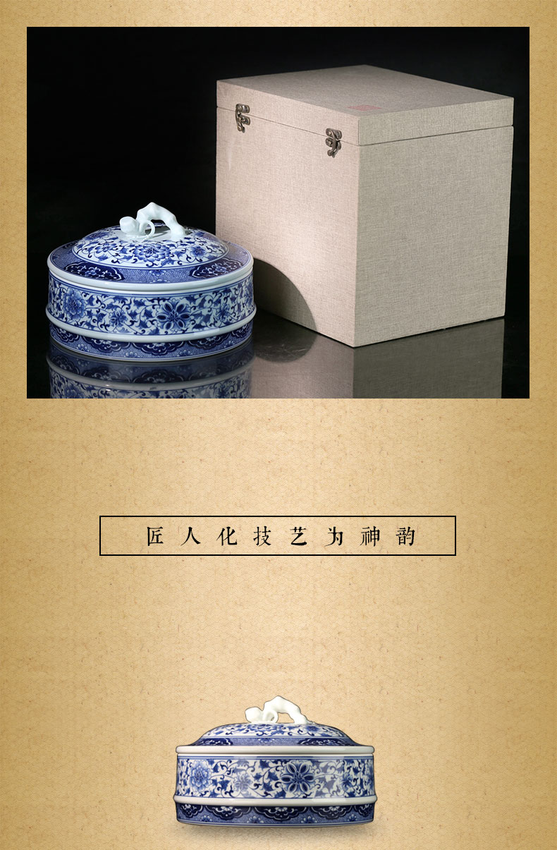 Beijing DE and auspicious jingdezhen blue and white bamboo around branches pure manual tank receives large store receives the gift POTS