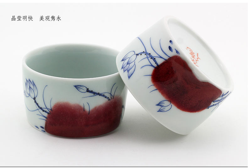 Blue and white youligong and auspicious lotus bucket cup jing DE hand - made under the glaze of jingdezhen ceramic cups master sample tea cup