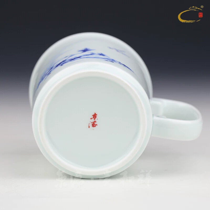 Керамическая чайная чашка Jingde Gui и Xiangjing Dezhen с крышкой, ручная роспись, синяя и белая, водяная чаша для офисного руководителя/кадра для заваривания чая
