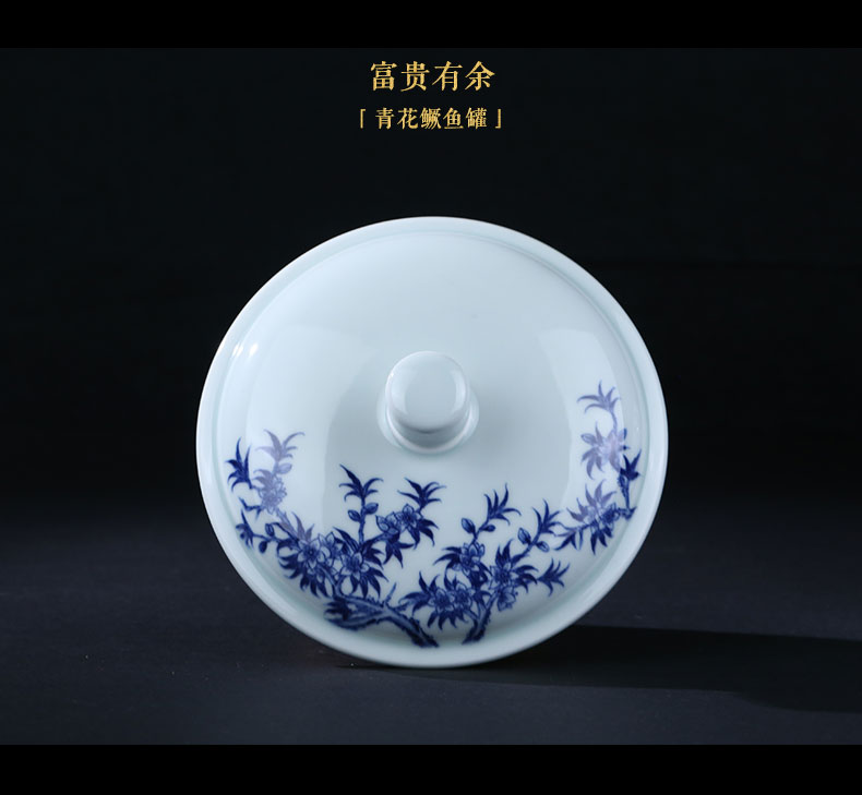 And auspicious caddy fixings pure manual under the glaze color blue storage POTS of household ceramics receives gift collection tank