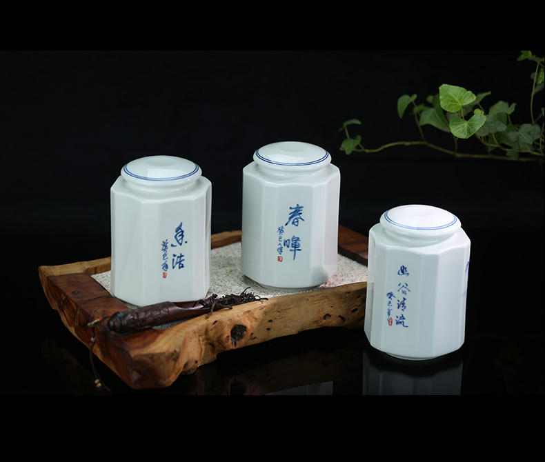 Beijing DE and auspicious ceramics tank, storage tank jingdezhen blue and white tea tea packaging gift box and tea pot