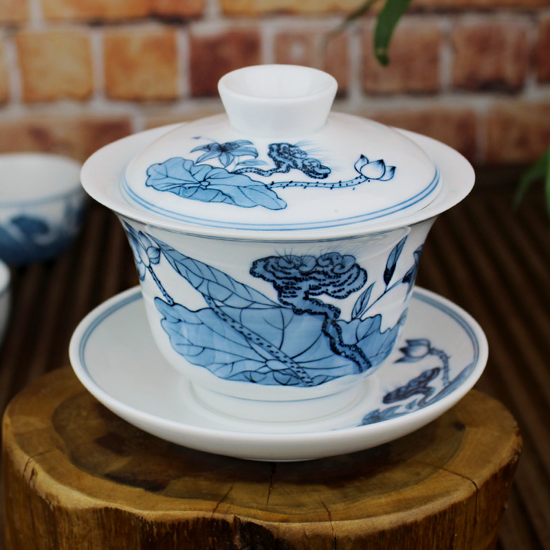 And auspicious large three tureen jingdezhen ceramics by hand only kung fu tea set hand - made teacup hand grasp pot of tea cups