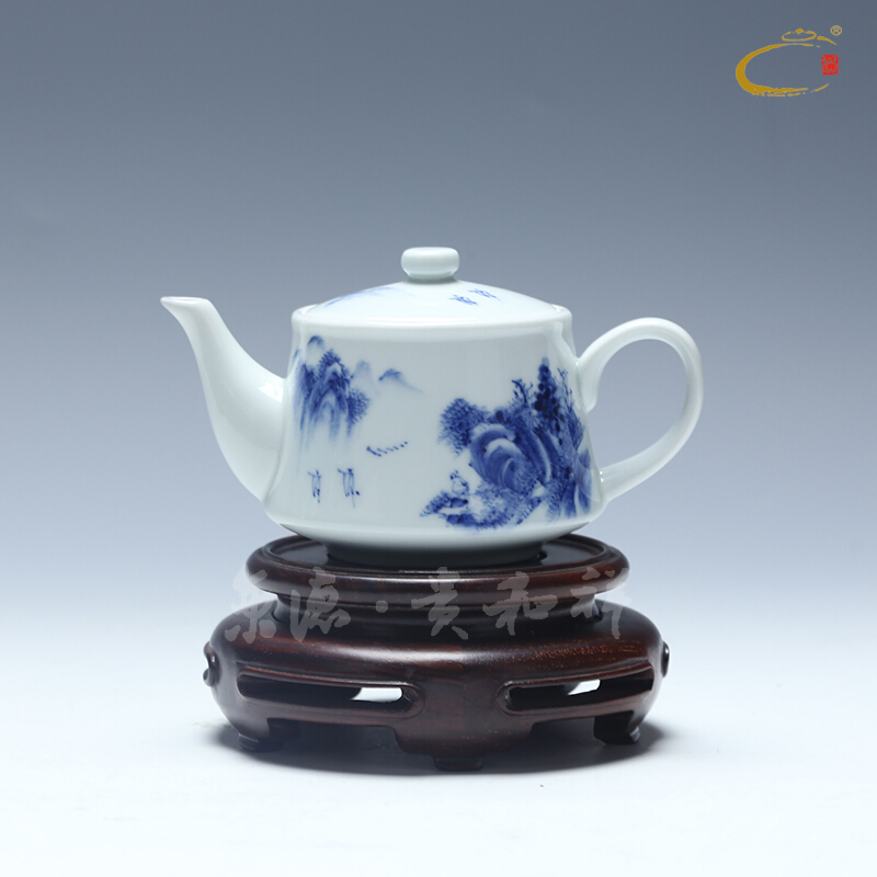 And auspicious hand - made thin body suit jingdezhen blue And white landscape high white porcelain kung fu tea set small pot set of gift boxes