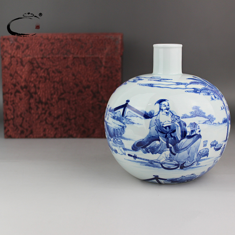Ceramic vase and auspicious collection household act the role ofing is tasted furnishing articles furnishing articles jingdezhen master hand draw blue and white porcelain