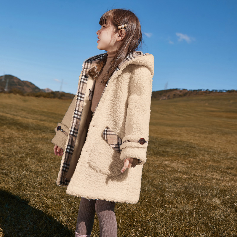 South Korean girls' tweed coat 2020 winter dress foreign style South Korean version children's cashmere thickened childr