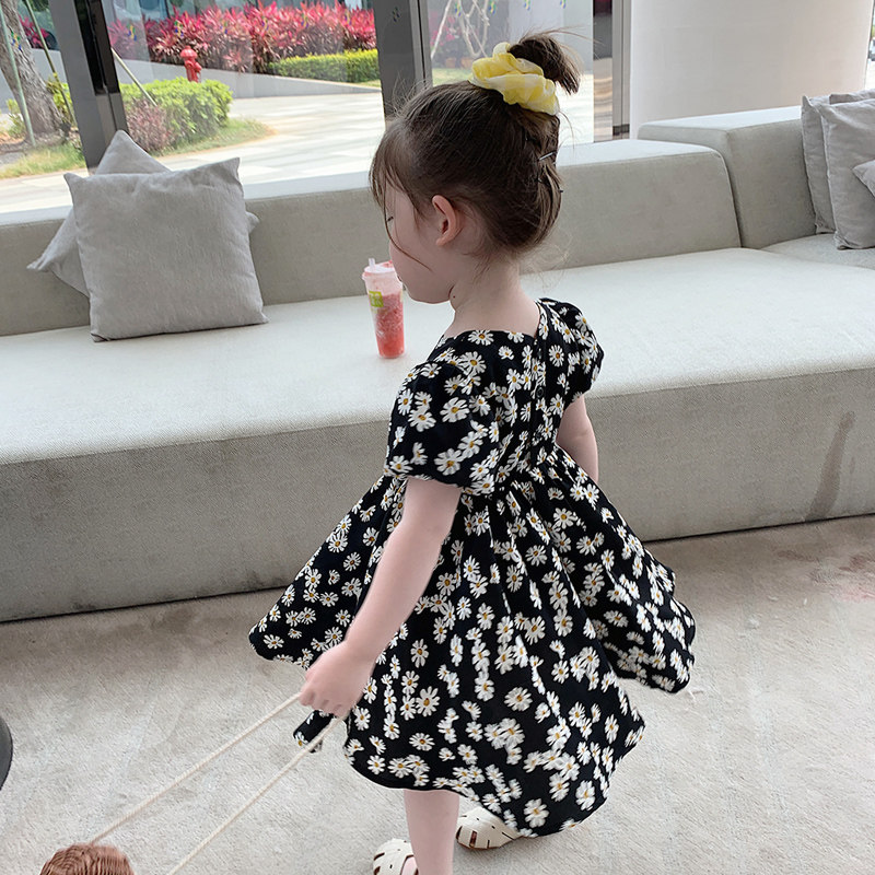 South Korean Children's Clothing 2023 New Children's Summer Dress Girl Yellow Crusher Dress Hanging Dress Princess Dress