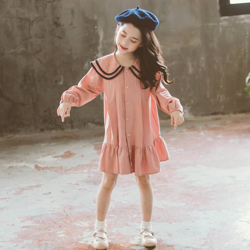 한국 소녀 드레스 봄과 가을 2020 새로운 그물 빨간 외국 공주 드레스 긴 소매 드레스