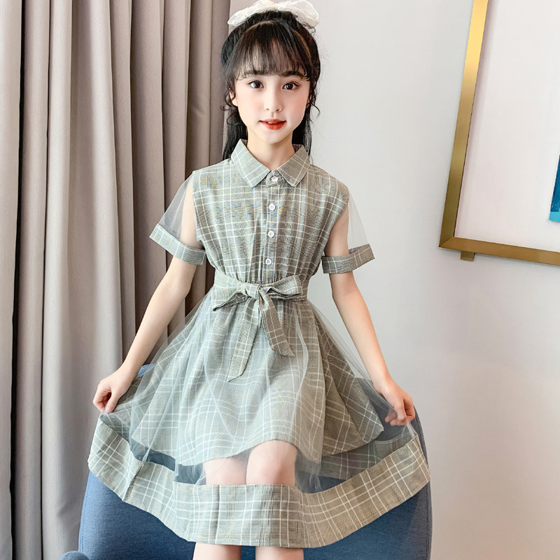 Korean Girls dress 2022 summer clothes big children Korean version of the foreign school parent-child outfit Chiffon skirt girl princess dress tide