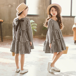 Korea 2021 spring and autumn children's clothing girls long-sleeved cotton plaid skirt