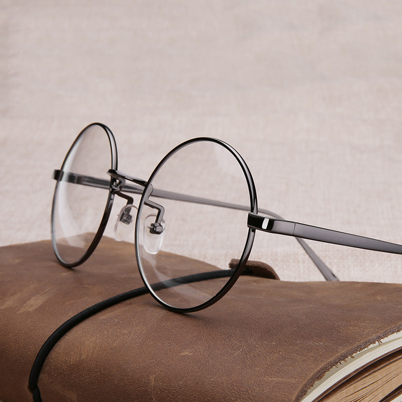 Korean version of tide round flat mirror retro gold edge glasses frame female round frame men with myopia eyes full frame