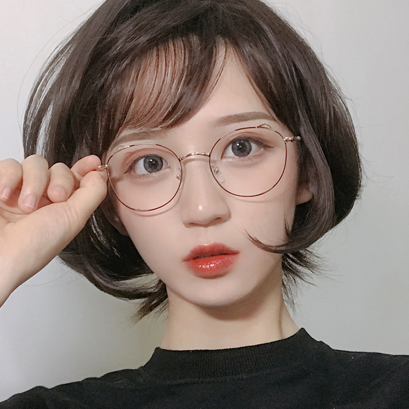 Radiation-resistant glasses female flat light glasses round frame no degree flat mirror cat ears anti-blue light computer eye myopia