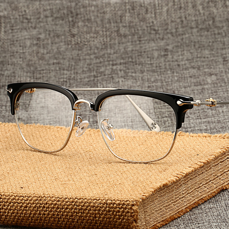 The new star with the same glasses frame male Korean version of the retro half-frame glasses frame female big face with finished myopia glasses tide