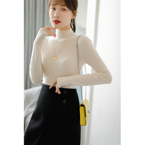 Njiahui Town Shop Essence Pure Semi-High Neckline Cashmere Sweatshirt Woman Winter Smoke Pipe Collar Inner Hitch Bottom Shirt Jacket