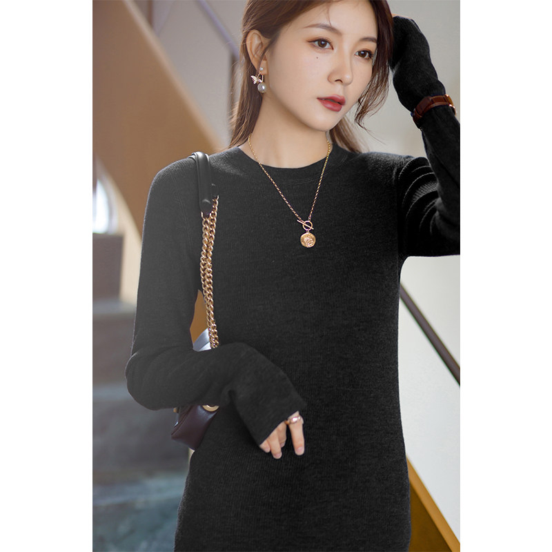 (Spot) Combining comfort and quality~ Slim-fit worsted wool knitted sweater women's round neck long-sleeved bottoming top