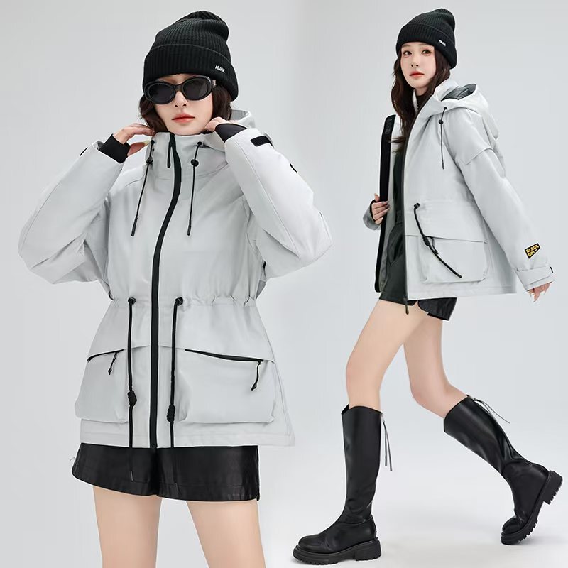 Winter Short down Jacket, Outdoor Thickened down Coat, New Style, Waist-Cinching, Black and Gold, Fashionable Warm Outerwear, Trendy Hot Item
