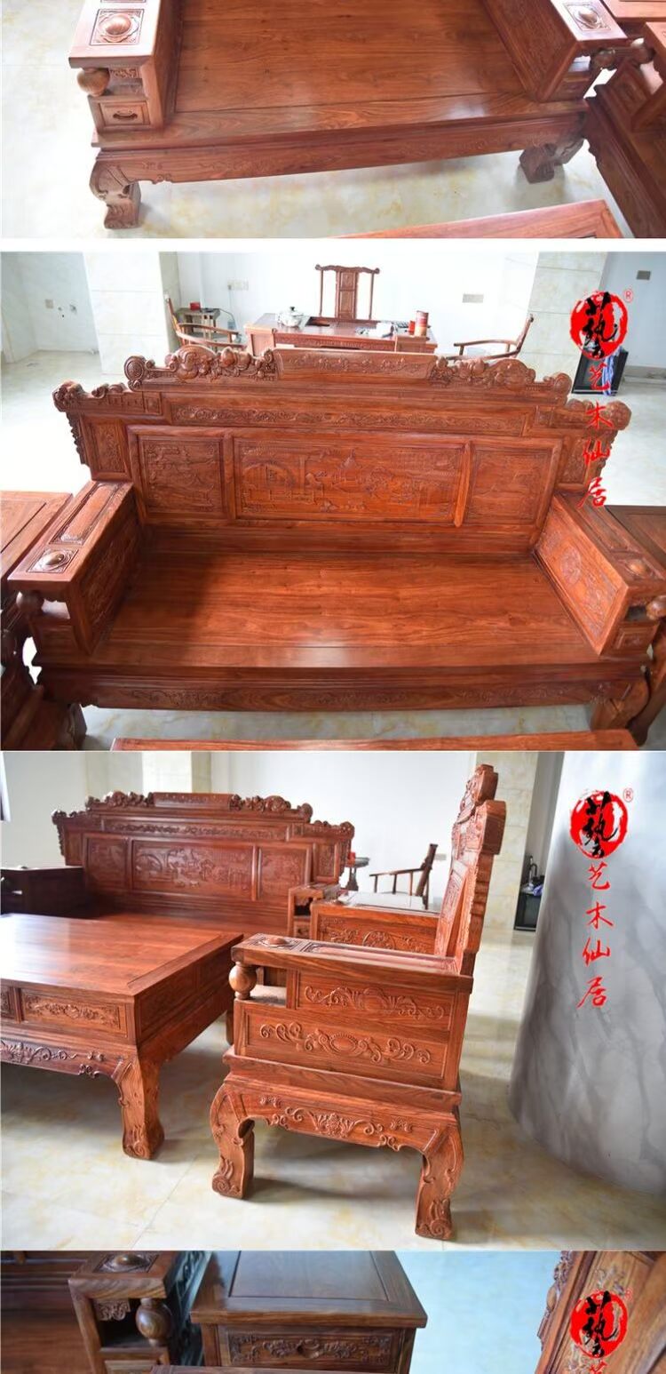 Hoa hồng châu Phi nguồn 123 sofa sáu bộ hedgekey sofa gỗ hồng mộc nội thất phòng khách sofa - Bộ đồ nội thất tủ trang trí phòng khách