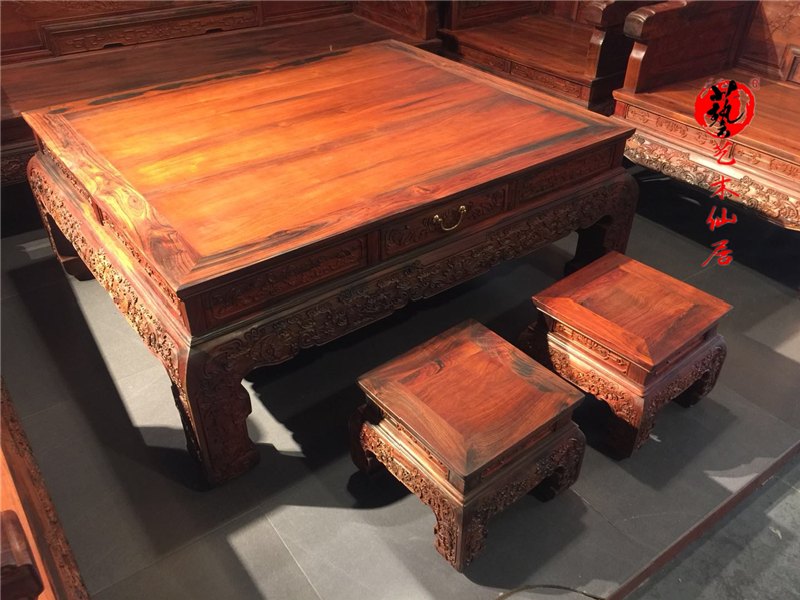 Nội thất gỗ gụ Lào gỗ hồng đỏ hoa chim ngai sofa sofa gỗ gụ Sian gỗ hồng sắc biệt thự phòng khách sofa - Bộ đồ nội thất giường ngủ hiện đại