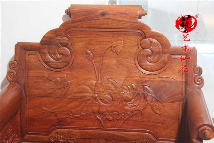 Gỗ hồng mộc cuốn sách cuộn sen sen bộ tám gỗ rắn lớn trái cây gỗ hồng mộc phòng khách sofa đồ gỗ gụ - Bộ đồ nội thất sofa gỗ đơn giản