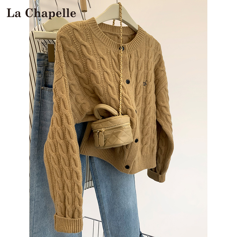 La Chapelle Embroidered Knitted Cardigan Sweater for Women, New Spring and Autumn Style, Lazy Style, Comfortable and Casual Short Jacket Top