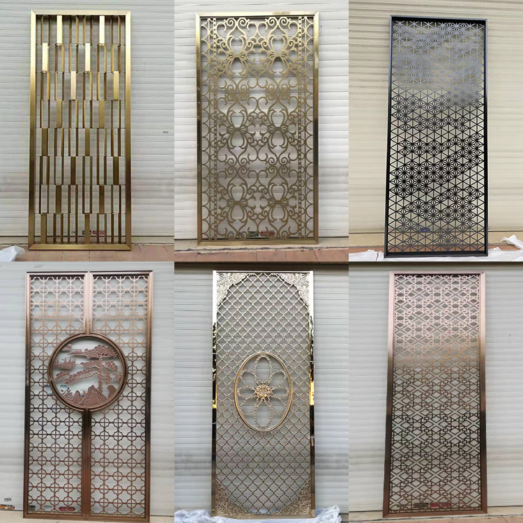 Stainless Steel Screen Partition New Chinese Flower Lattice Rose Gold Carved Hollowed-out Simple to Flower Modern Background Wall