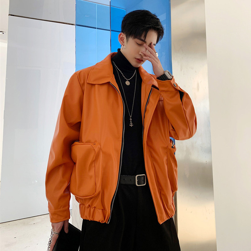 Net Red ruffling handsome men's coat retro short section PU leather Casual Leather Jacket Spring Autumn style Loose Handsome locomotive leather clothes