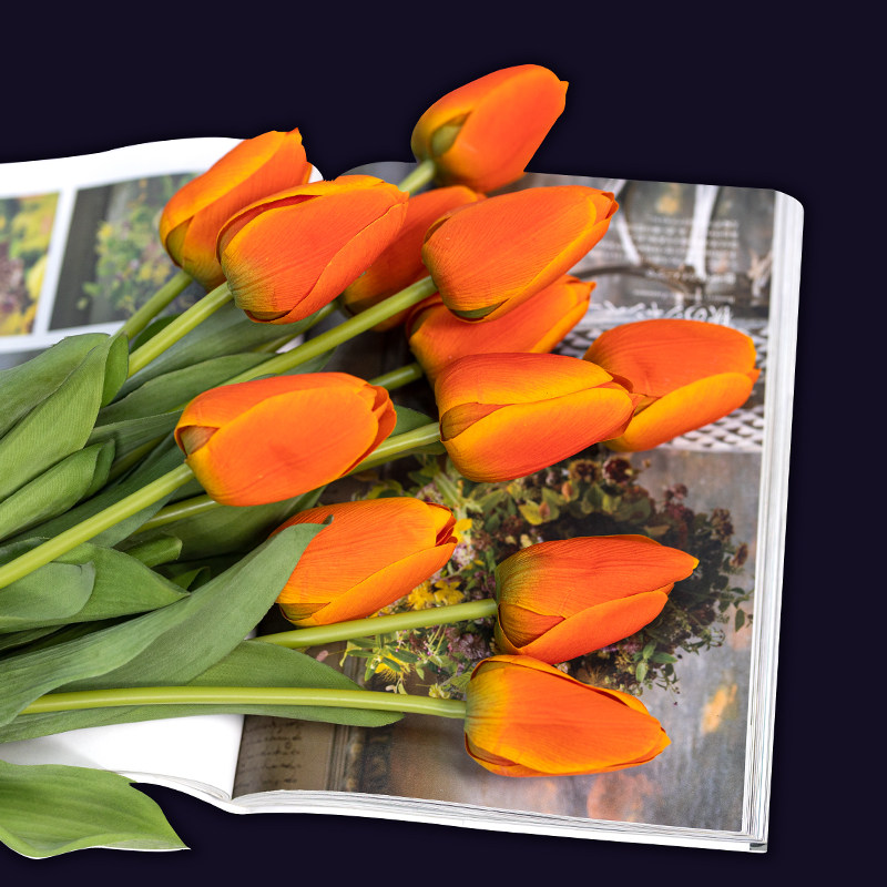 Hand Feel Moisturizing Tulip Emulation Flowers High-end Pendulum Flowers Flower Flower Arrangement Plastic Flowers Living-room Furnishing Floral Swing Pieces