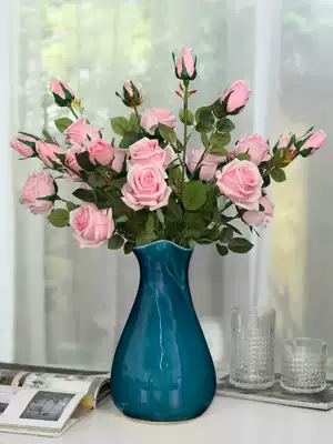 Hand-feeling moisturizing rose fake flower simulation ornaments high-end vase flower arrangement living room decoration silk flower