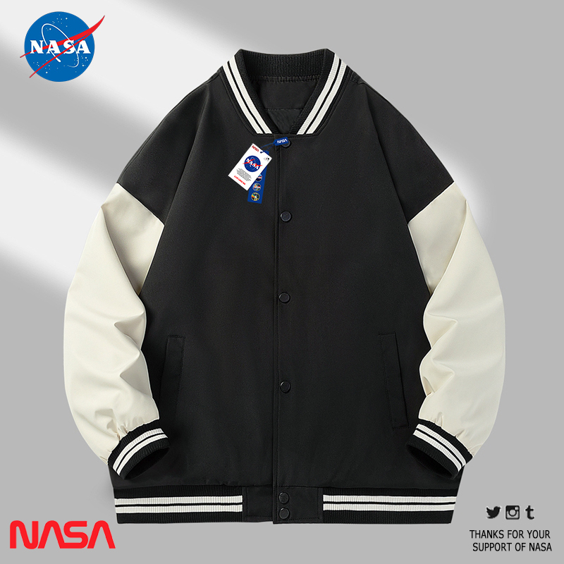 Nasa Collaboration Trendy American-Style Baseball Jacket for Men, 2025 New Spring and Autumn Jacket, Unisex Simple Color-Blocking Design