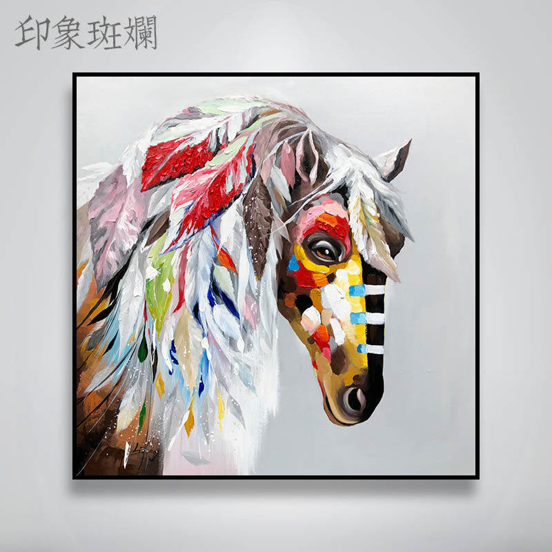 Impression colorful horse original animal hand painted oil painting Modern living room entrance bedroom decorative painting Wall hanging painting
