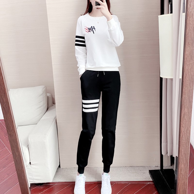 Hong Kong Athleisure Set Women's Spring 2021 New Fashion Western Trend Crew Neck Thick Cotton T Two-Piece Set