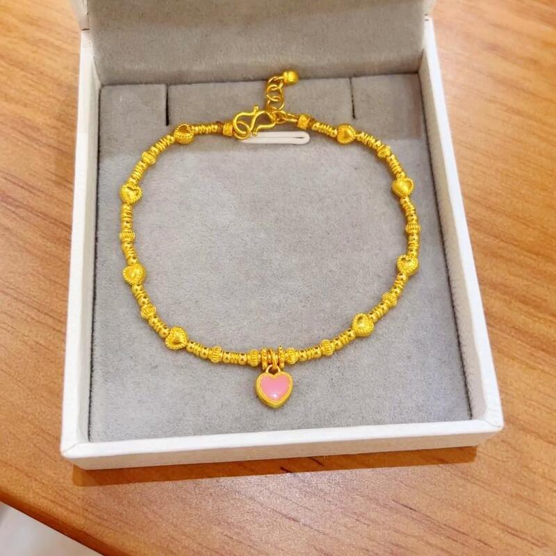 Heart-Shaped Gold-Plated Bracelet, Simulated Gold, Simple New Style, Sparkling Peach Heart Bracelet, Gift for Girlfriend, Light Luxury Jewelry