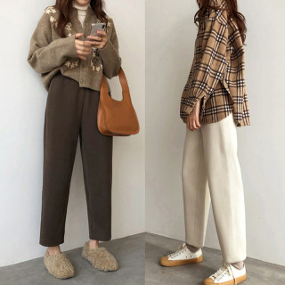 棕咖色羊毛阔腿裤女秋冬直筒显瘦香蕉裤哈伦加绒椎板萝卜奶奶裤