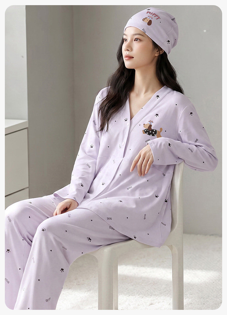 【送帽子】纯棉哺乳月子服秋冬产后坐月子春秋款孕妇不勒肚家居服 — 20