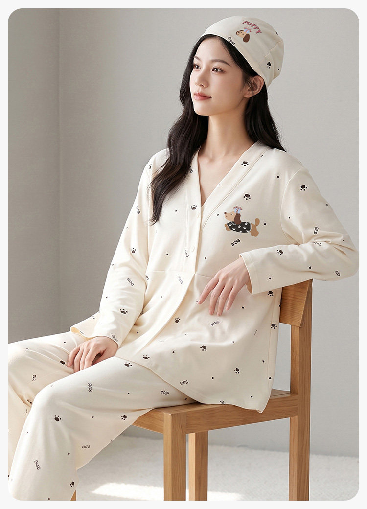 【送帽子】纯棉哺乳月子服秋冬产后坐月子春秋款孕妇不勒肚家居服 — 23