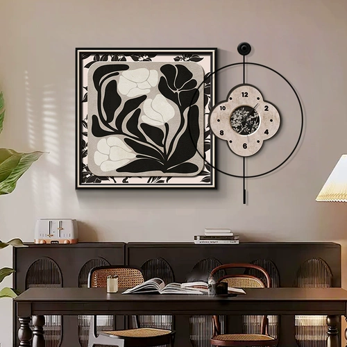 Декоративная роспись для столовой во французском стиле в стиле ретро, высококачественная картина с часами, фоновая настенная живопись для гостиной, обеденного стола, креативная комбинированная настенная роспись, живопись