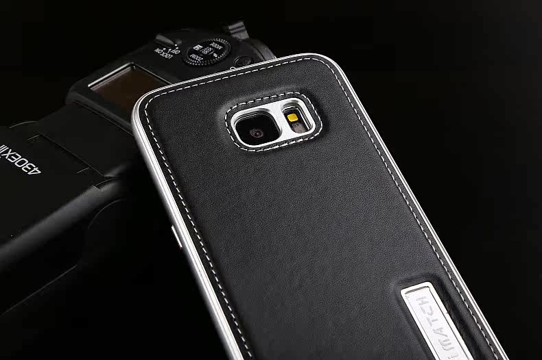iMatch Luxury Aluminum Metal Bumper Premium Genuine Leather Back Cover Case for Samsung Galaxy S7 Edge G9350 & S7 G9300